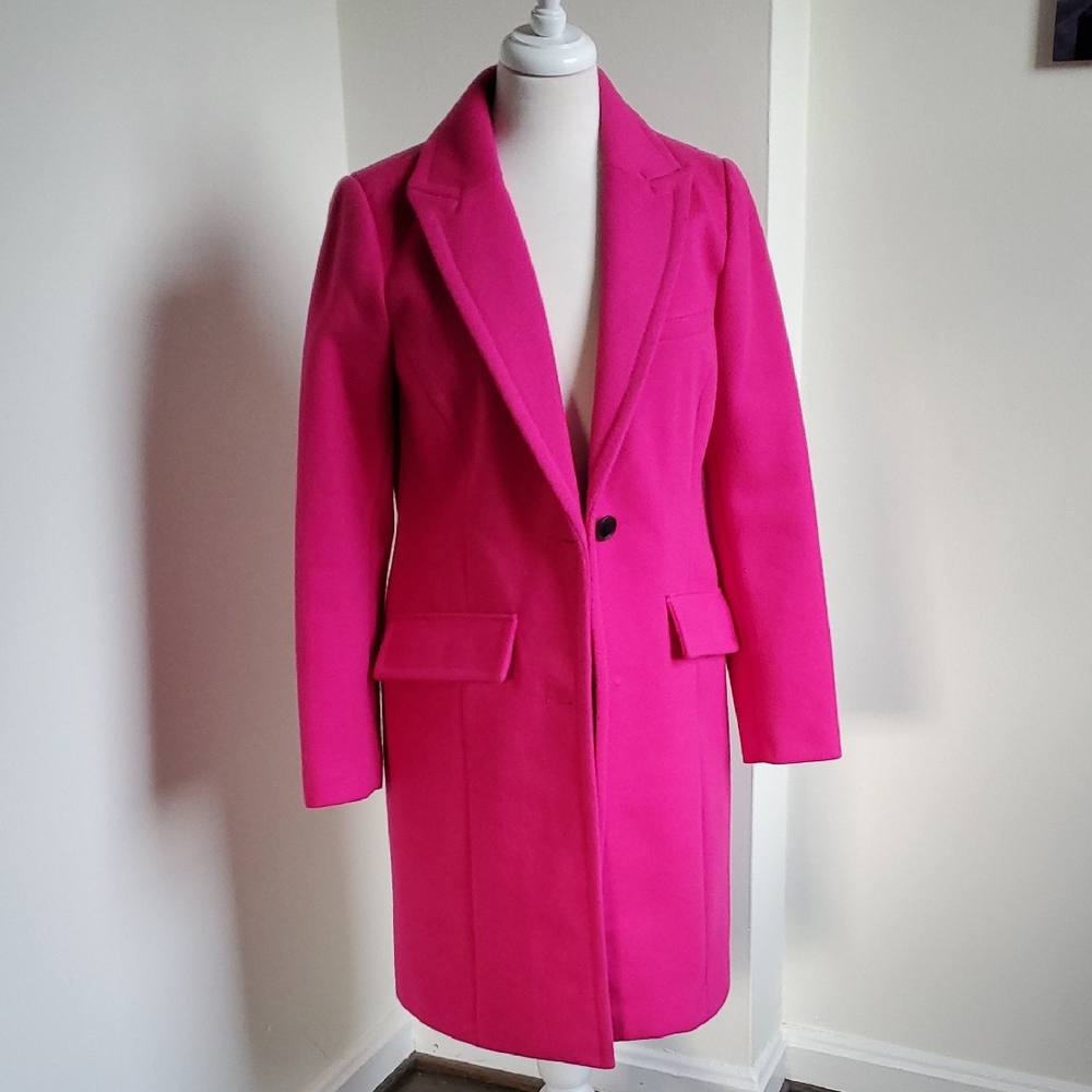 BCBGMAXAZRIA Hot Pink Fitted Two Button Car Coat Sz M